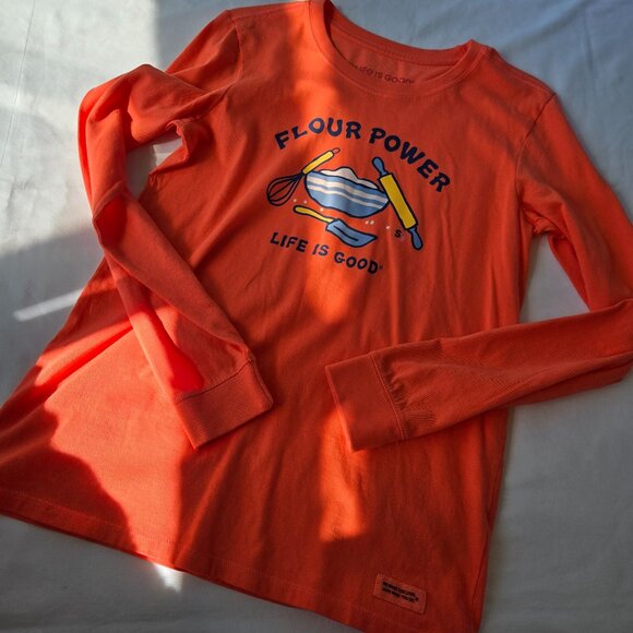 Life is Good Women’s Small Mango Orange color Long Sleeve Shirt | Flour Power - Picture 1 of 6